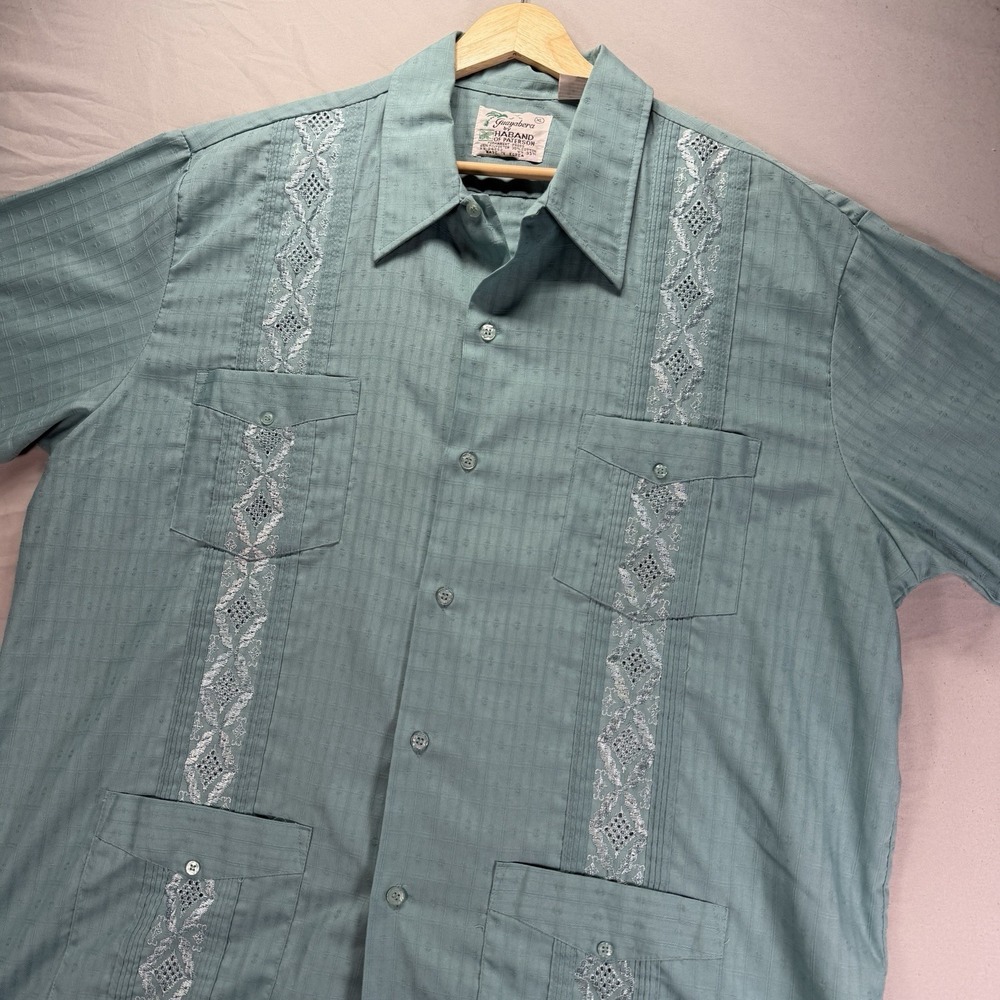 Haband Guayabera Shirt Mens XL Cuban Pockets Short Sleeve Button Up Cotton Blue